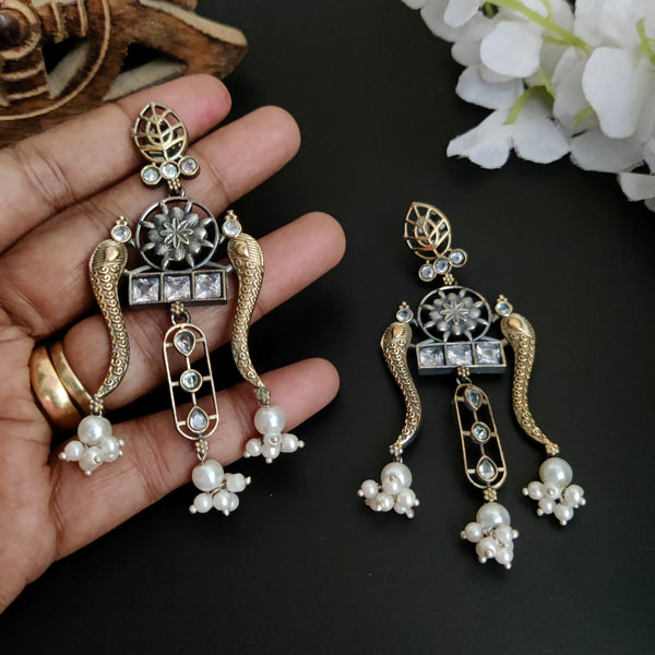 Light weight Tanaya oxidised Dual tone earrings