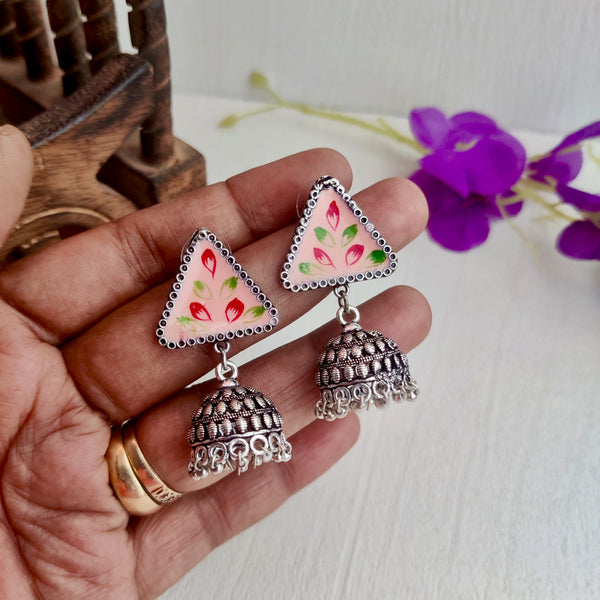 "Kenz" Silver Look Alike Oxidised  Hand painted Jhumka