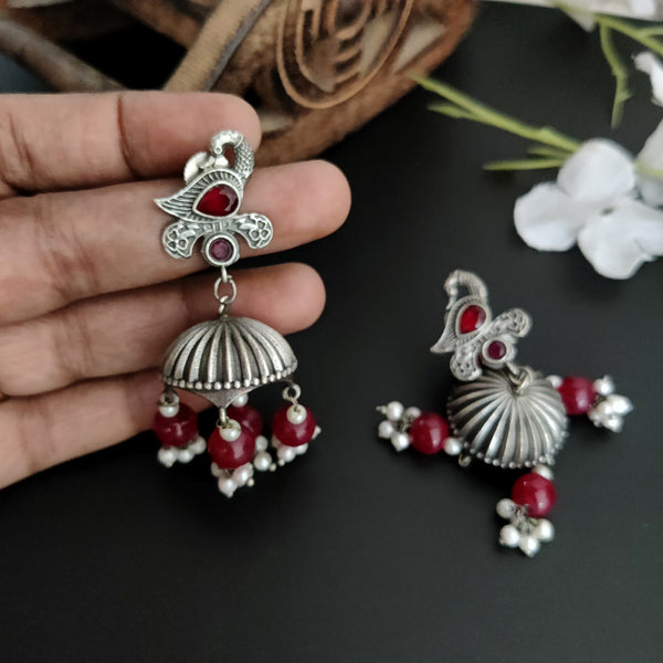 "Sneh" Silver Look Alike Oxidized Brass Jhumka