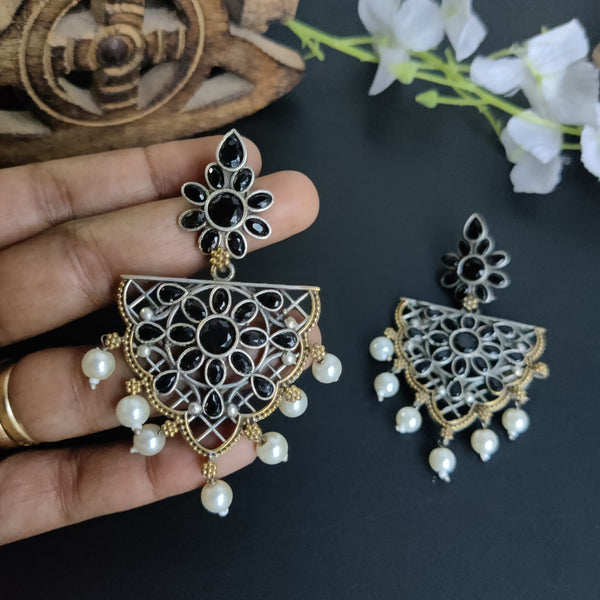 Oversized Dual Tone Pearl Beads Replica Earrings