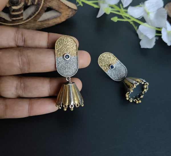 Light weight Oxidised Dual Tone Stone GS Jhumki Earrings