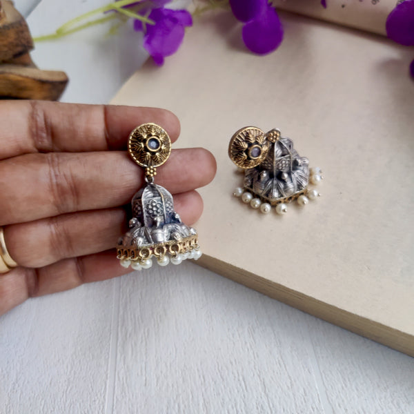 Antiue Dual-Tone Gold & Silver Jhumka Earrings