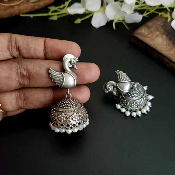 Bird Silver Plated Pearl Jhumka