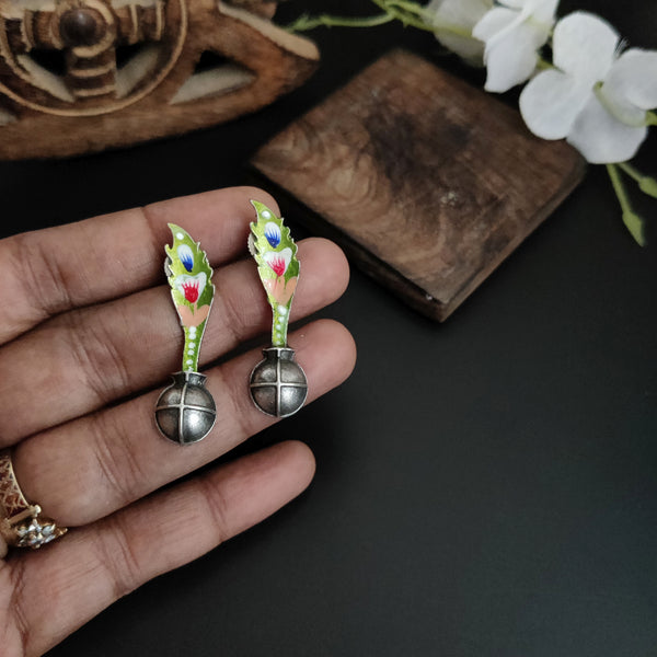 "Matki" Silver plated enamel earring