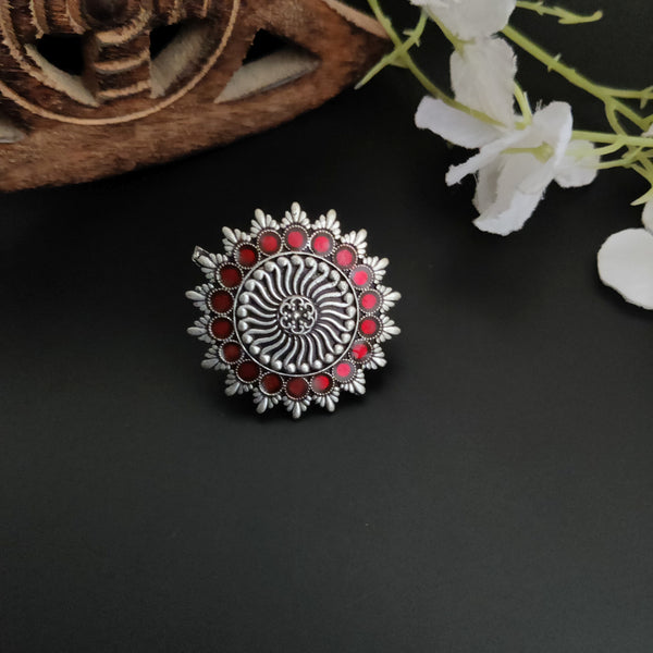 "Red Chakra"Adjustable Oxidized Silver Brass Rings