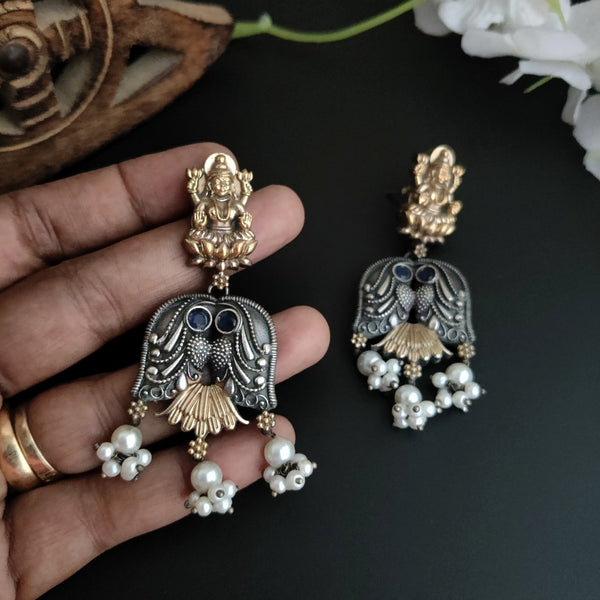 "Manasa" Silver Look Alike Dual Oxidized Earrings