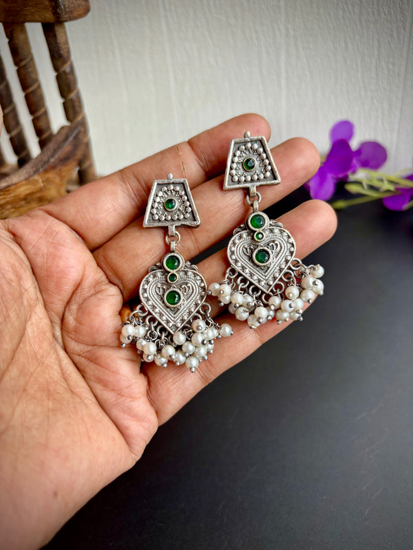 Handcrafted Silver-Tone Oxidized Dangler Earrings – Timeless Elegance