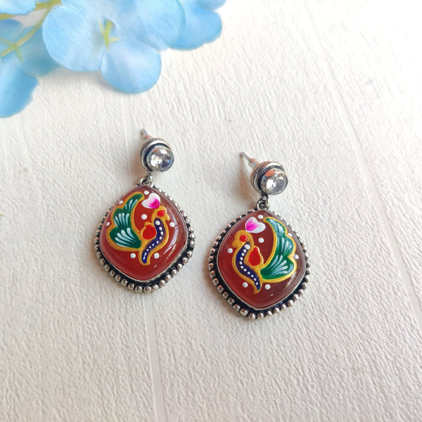 "Viva"- Silver Look Alike Oxidized Hand Painted Earrings
