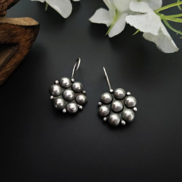 Kudi Silver Finish Oxidised Hook Earrings