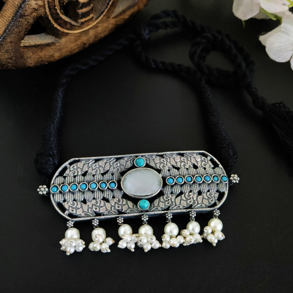 "Prani" Silver Look Alike Oxidized Necklace