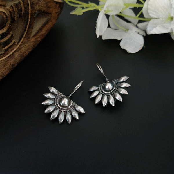 Half Flower Silver Look Alike Oxidized Earrings