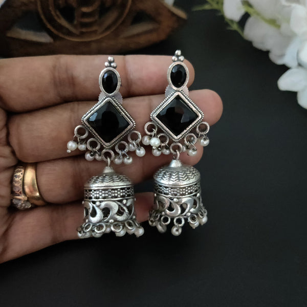 "Jivika"Silver look alike Oxidised Jhumka