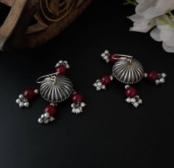 "Emi" Silver Look Alike Red Beads Jhumka