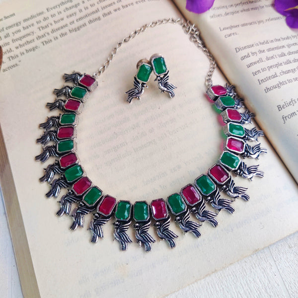 "Chidiya" Silver Look Alike Oxidized Brass Necklace Set
