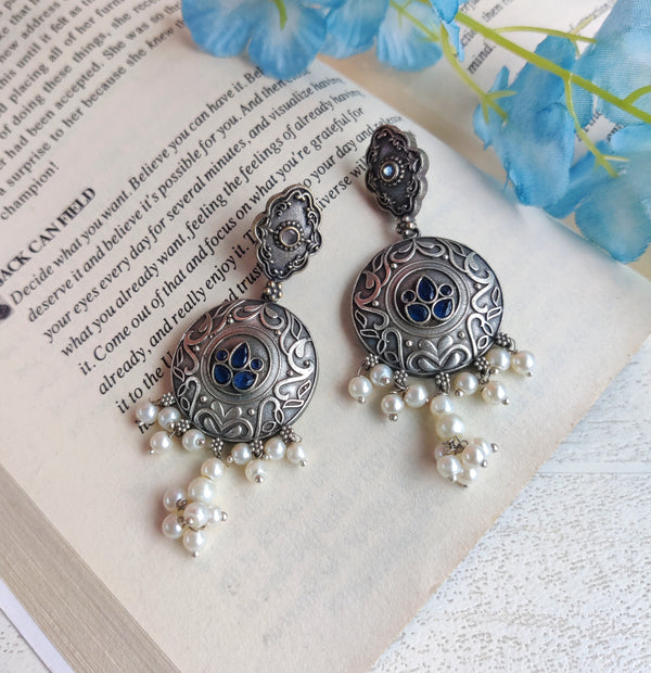 "Tridha" Silver Look Alike Oxidized Earrings