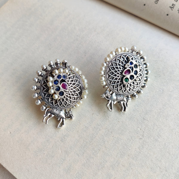 "Cattlaz" Silver Look Alike Stone Earrings