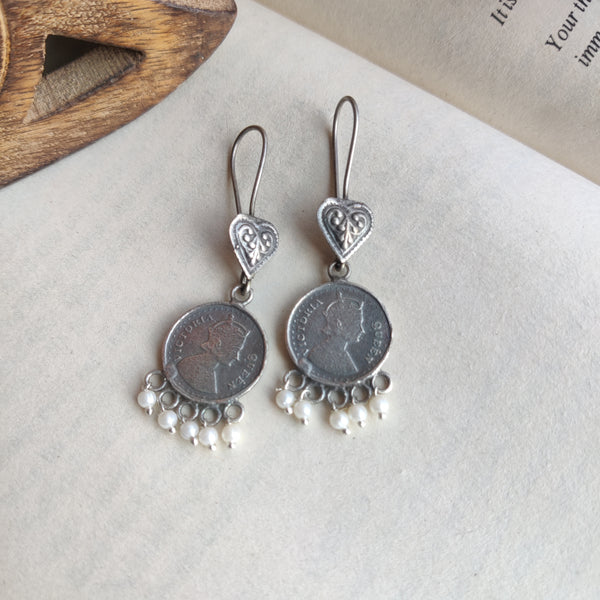 "Coin" Silver Look Alike Oxidized Earrings