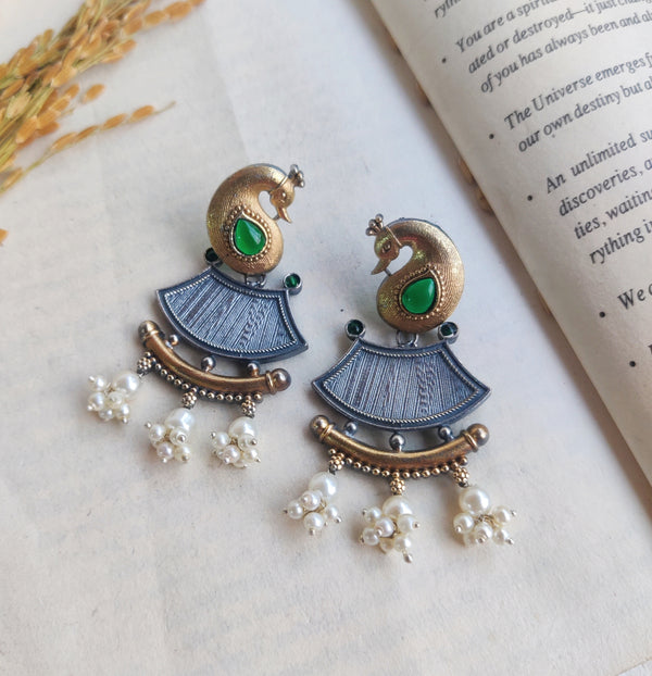 "Drashti" Silver Look Alike Oxidized Earrings