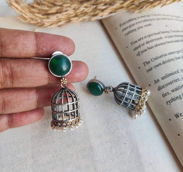 "Saniya" Oxidized Dual Tone Jhali Jhumka