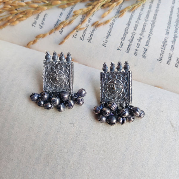"Suraj" Oxidized Ghungro Stud Earrings