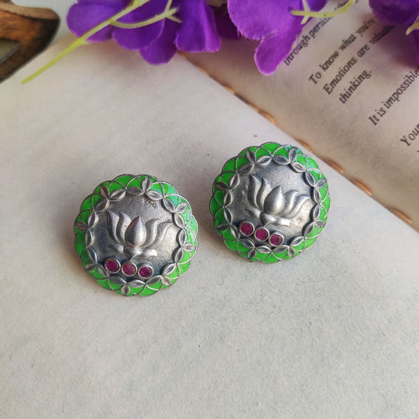 "Samaira" Silver Look Alike Oxidized enamel Studs