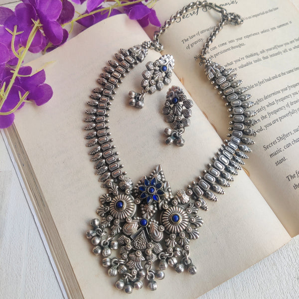 "Madhvi" Silver Look Alike Oxidised Necklace