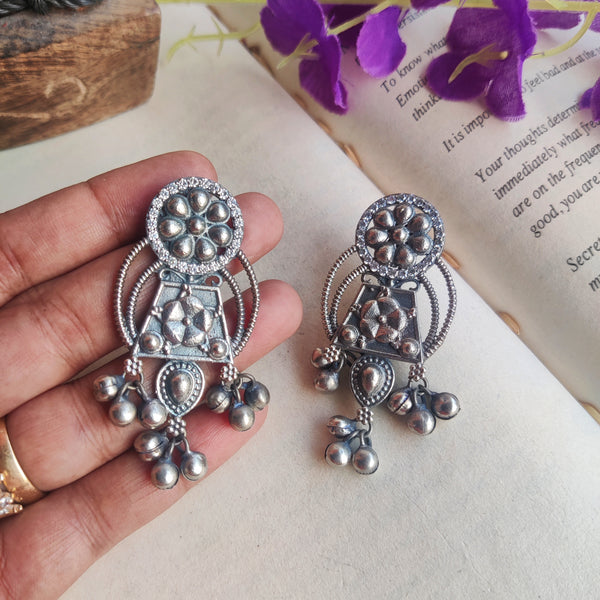 "Samaya" Silver Look Alike Oxidized Earrings