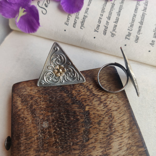 Triangle Statement Adjustable Oxidized Silver Brass Rings