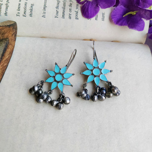 "Floral" Silver Look Alike Oxidized Earrings