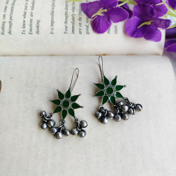 "Floral" Silver Look Alike Oxidized Earrings