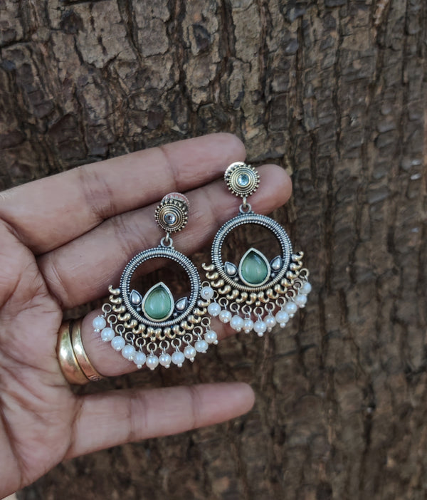 "Emi" Silver Look Alike Dual Tone Earrings