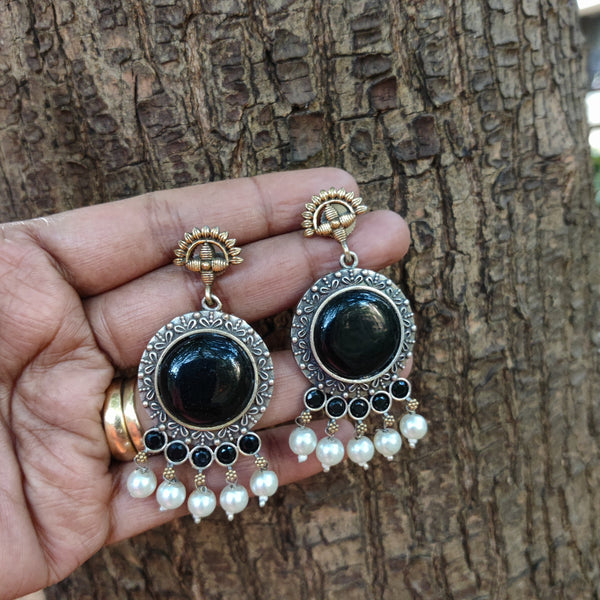 Jyostna Silver Look Alike Dual tone Oxidized Dangler