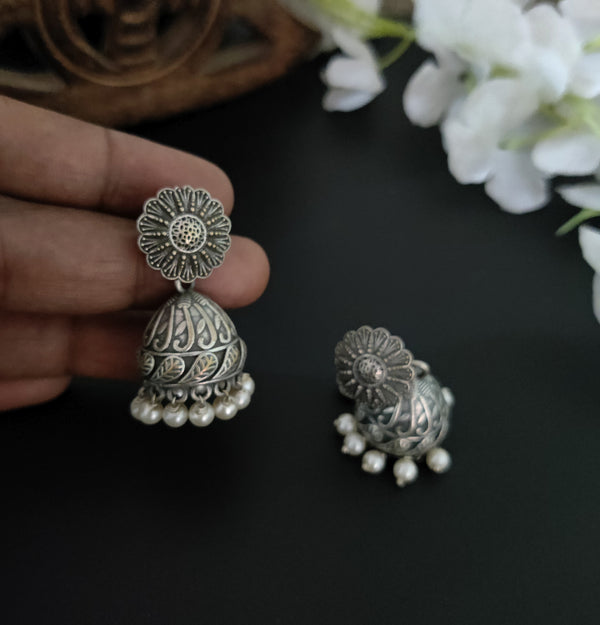 "Samaira" Silver Look Alike Oxidized Jhumka