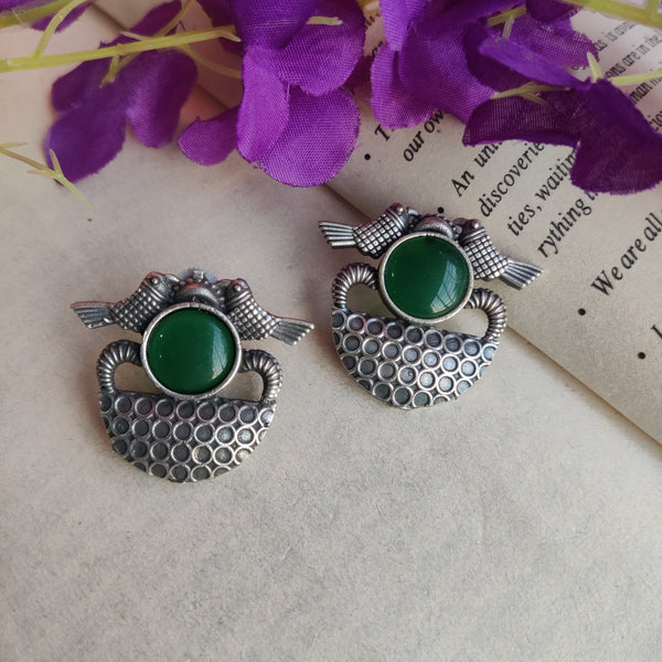 "Pancham" Silver Look Alike Oxidized Bird Studs