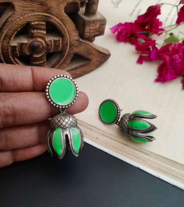 Hand Painted Silver Look Alike Oxidized Jhumka