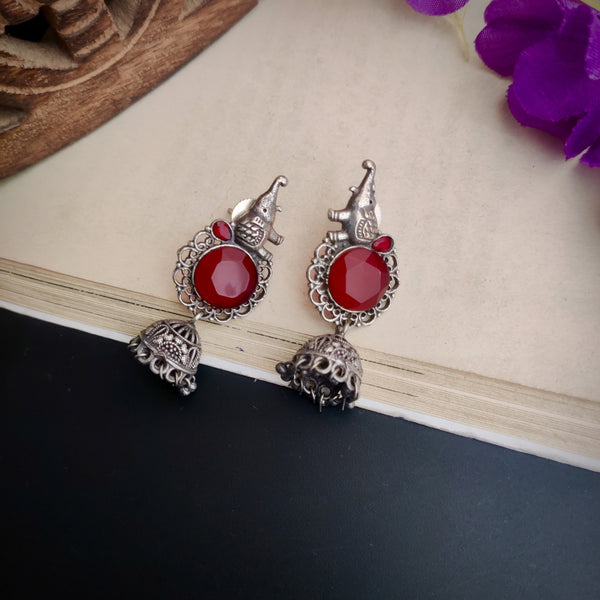 "Hathi" Silver Look Alike Oxidized Jhumka