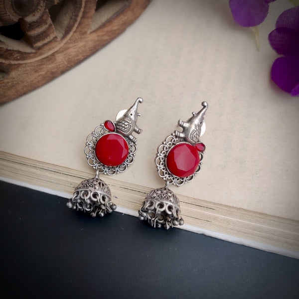 "Hathi" Silver Look Alike Oxidized Jhumka