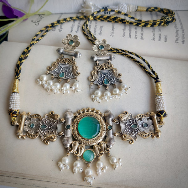 “Avantika” Silver Look alike Dual Tone Necklace set