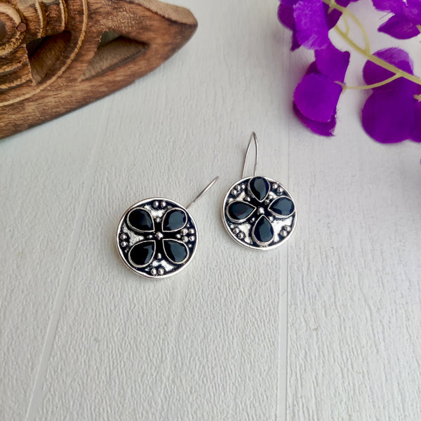 “Floral” Round Shaped Silver Look Alike hook earrings