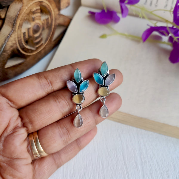 “Jiya” Brass Oxidised Zircon Drop Earrings