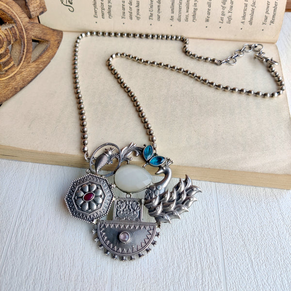 "Manisha"  Silver Look Alike Oxidized statement long Necklace