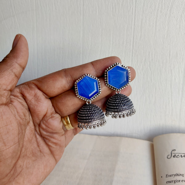 "Manorama" Silver Look Alike Oxidized Jhumka