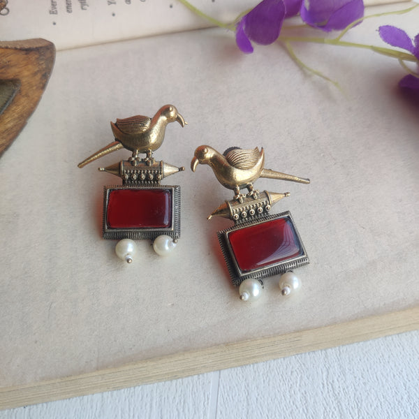 "Simmi" Dual tone Oxidized Bird Earrings