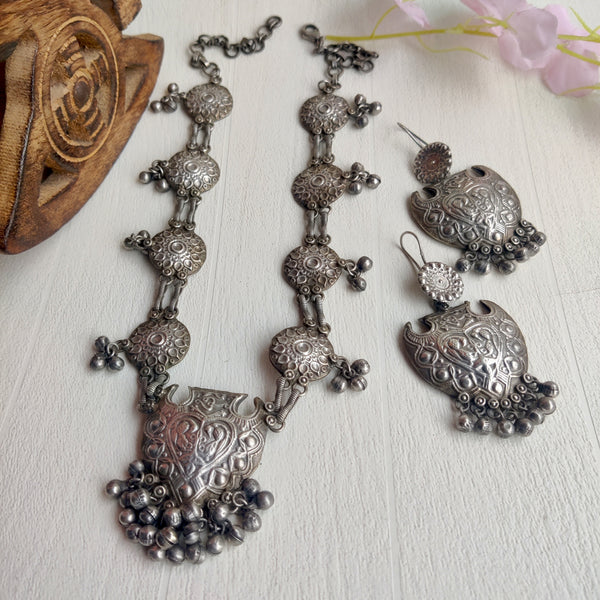 Pranali Oxidised Silver Boho Banjaran Long Necklace