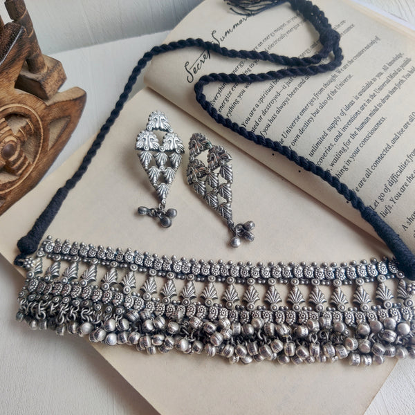"Akruti" Oxidised Ghungroo Brass Choker Necklace Set