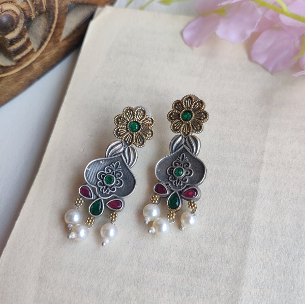 "Manasvi" 2 Tone Silver Look Alike Oxidized Earrings