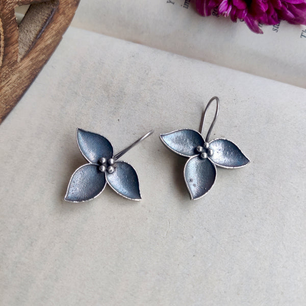 "Anaya" Silver Look Alike Oxidized Leaf Hook Earrings