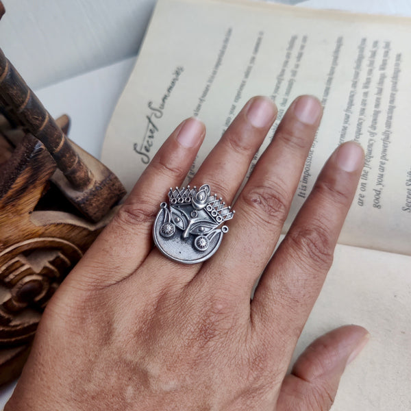 Tribal Durga Adjustable Oxidized Silver Brass Rings