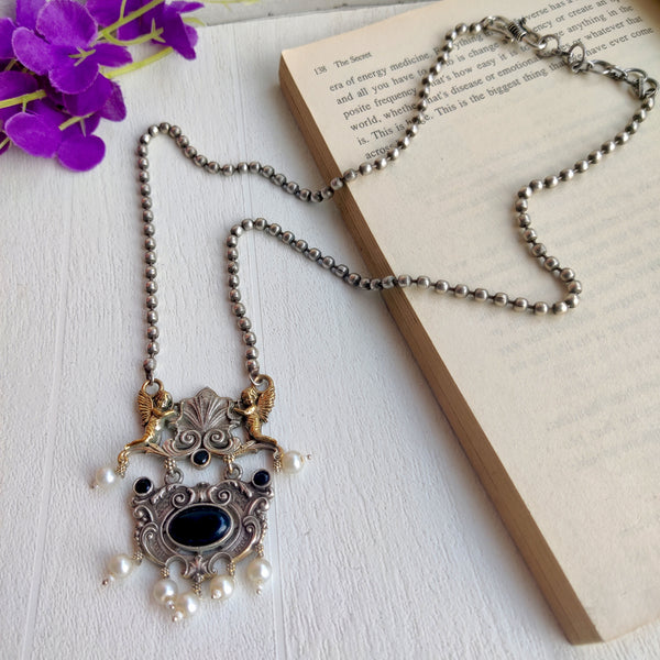 “Astha” Silver Look Alike Dual Tone Long Necklace