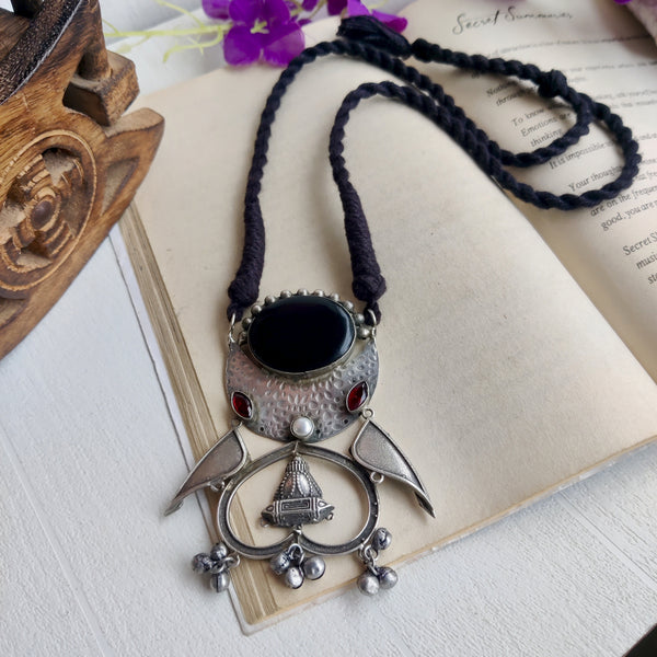 “Tina” Silver Look Alike Oxidised Tassel Necklace